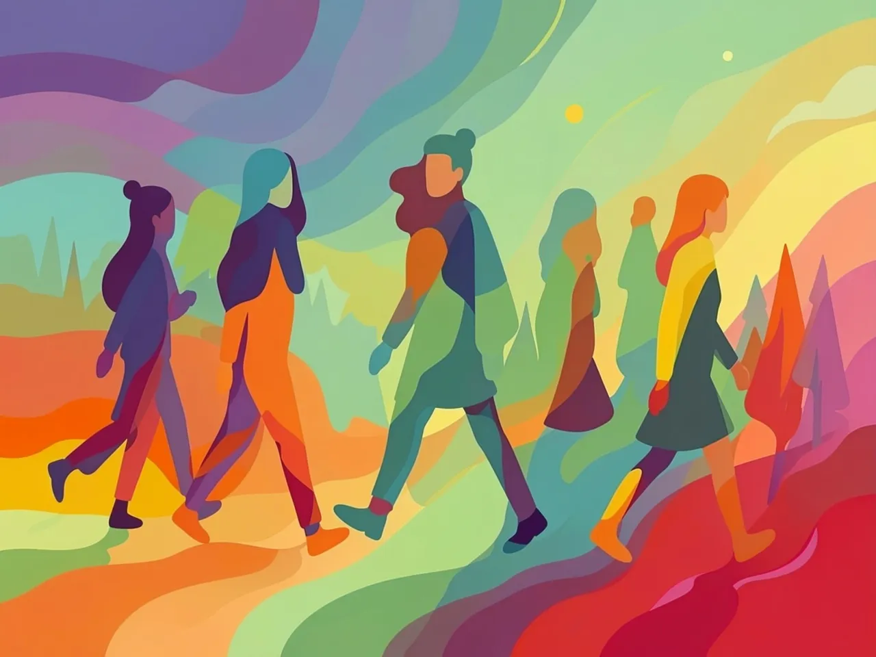 Abstracte visualisatie van het wandelritme door de seizoenen